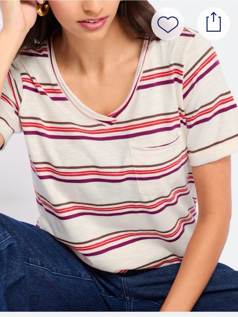 Market & Spruce Cream Tee with Pink, Purple & Brown Stripes